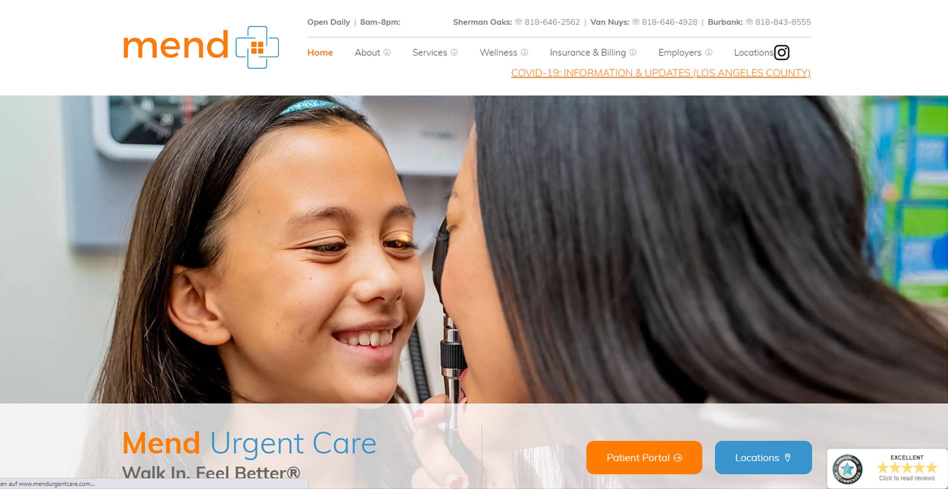 Mend Urgent Care Website